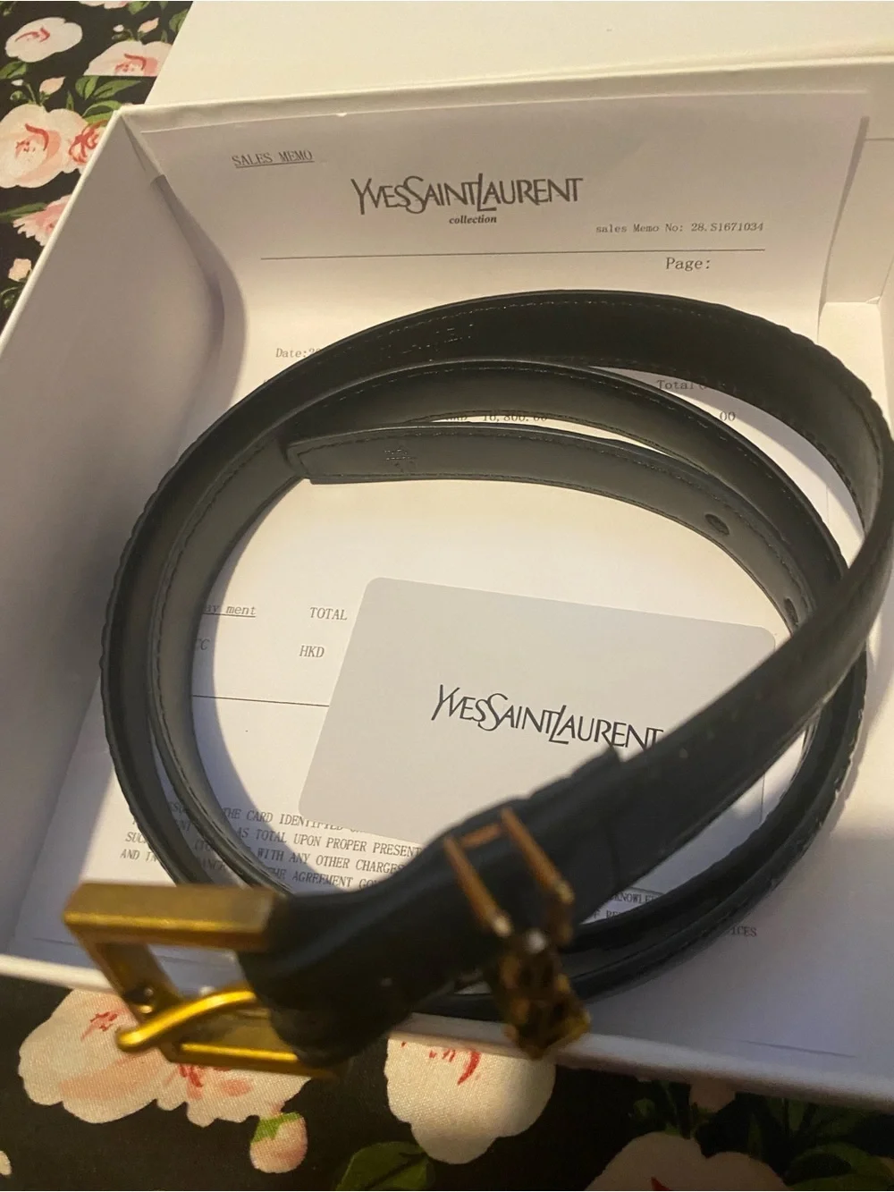 Yves Saint Laurent Black Leather Belt with Gold YSL Logo